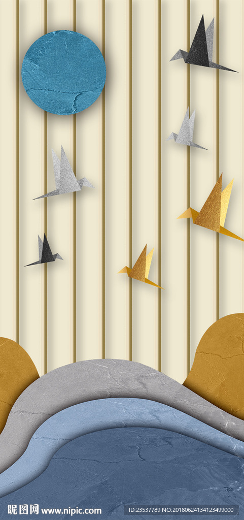 石纹抽象山鸟玄关装饰画