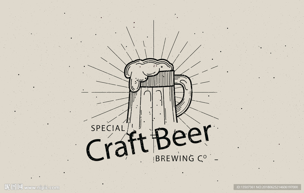 手绘黑白线描扎啤杯插画设计