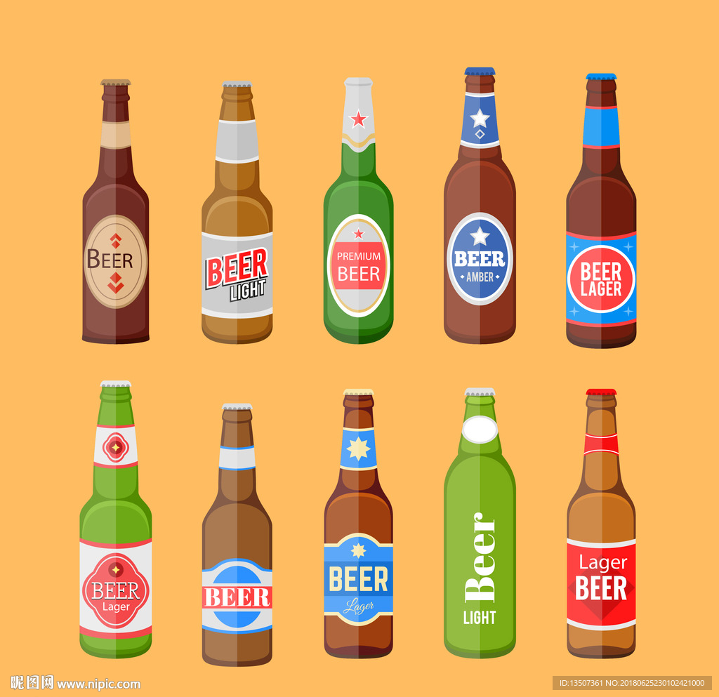 手绘多种各式各样的酒瓶插画设计