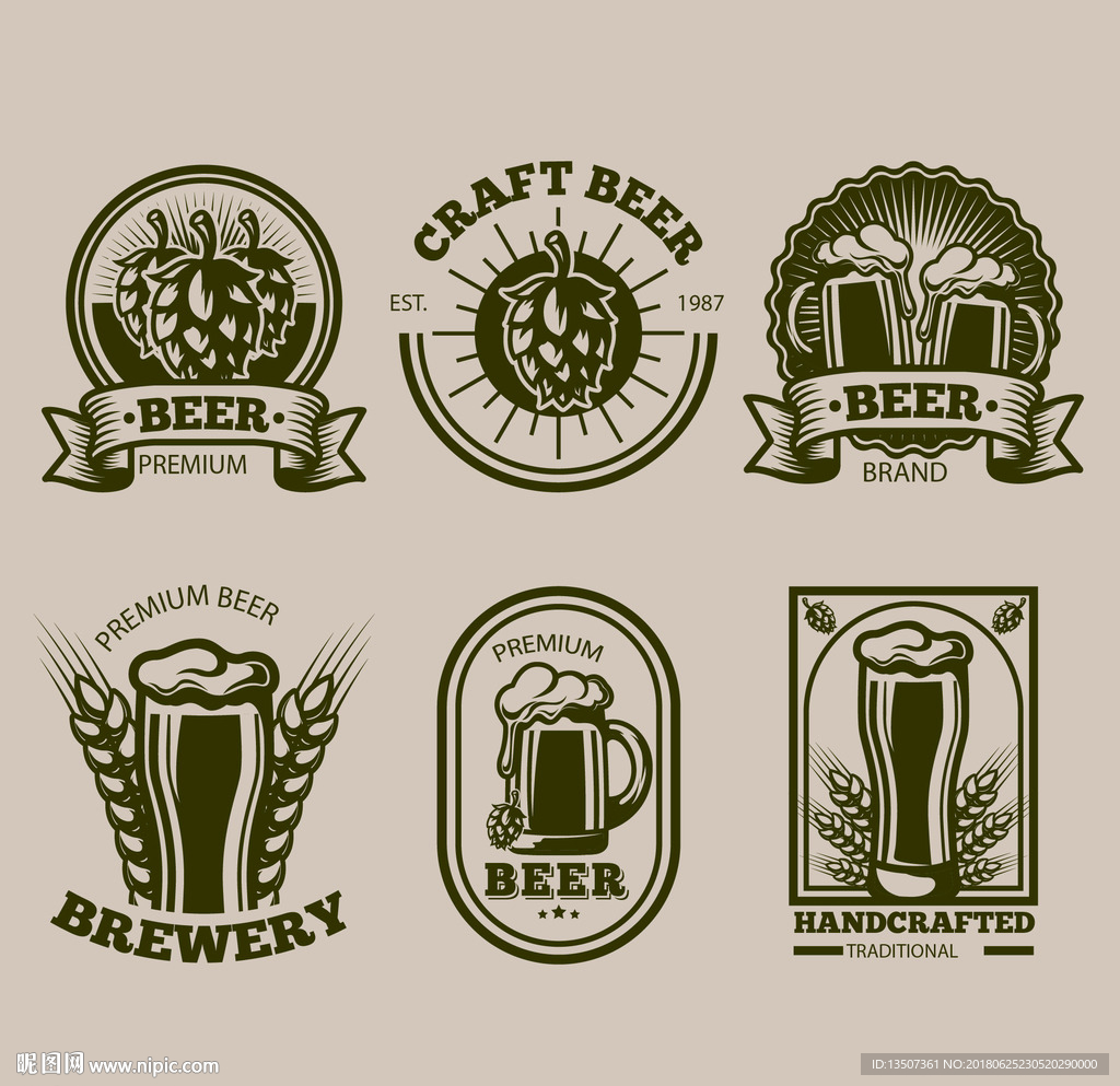 手绘黑白线稿啤酒UI图标插画