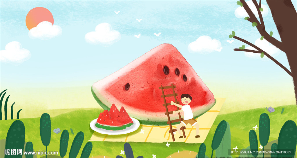 原创插画二十四节气小暑海报