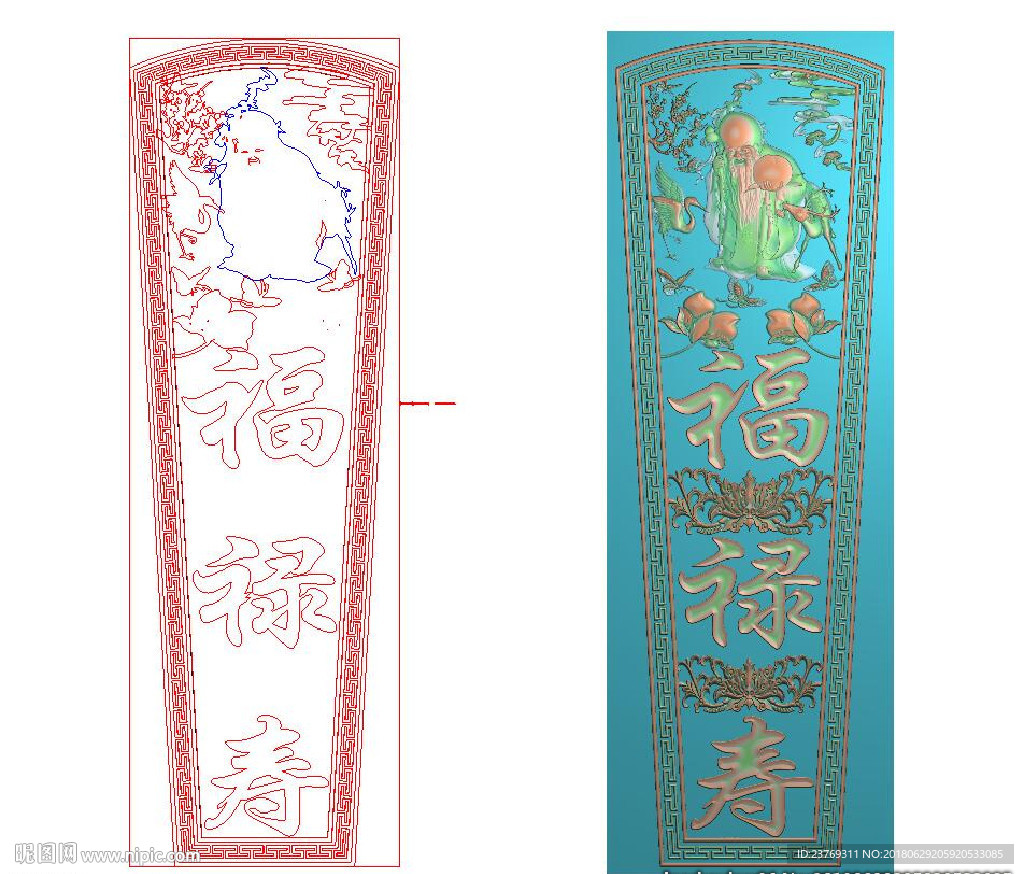 寿星福禄寿蝙蝠仙鹤棺材盖板精雕