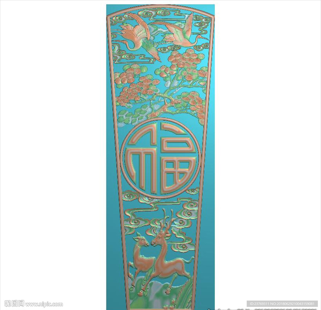 松鹤福字祥云梅花鹿棺材盖板精雕