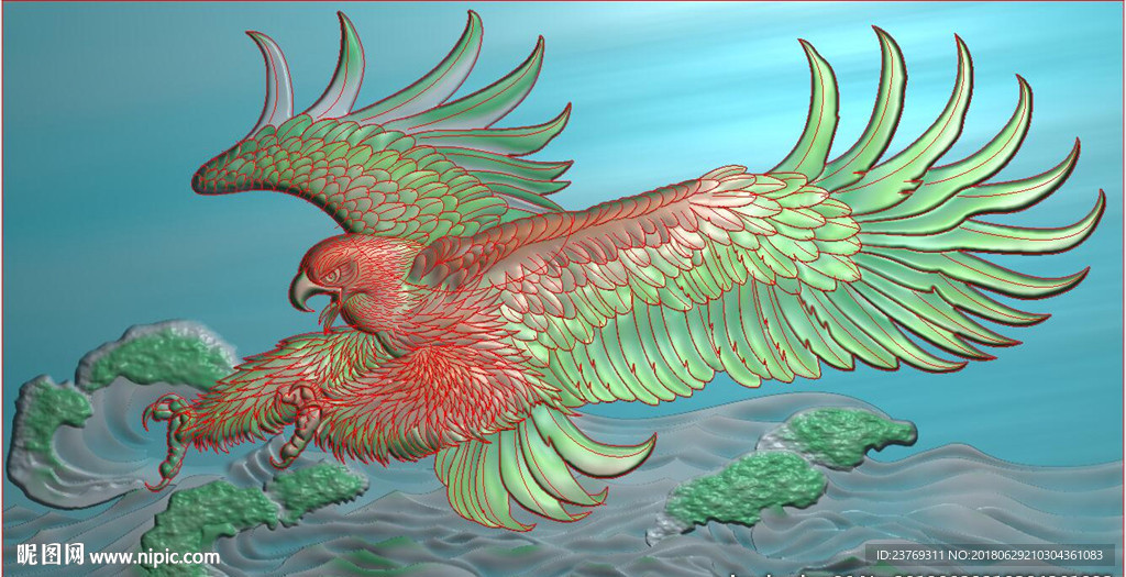 老鹰大展宏图精雕图浮雕图灰度图