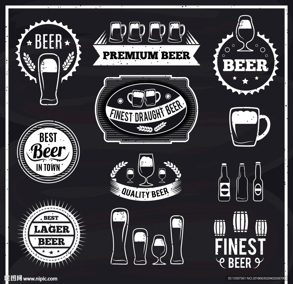 手绘黑白素描啤酒UI图标插画