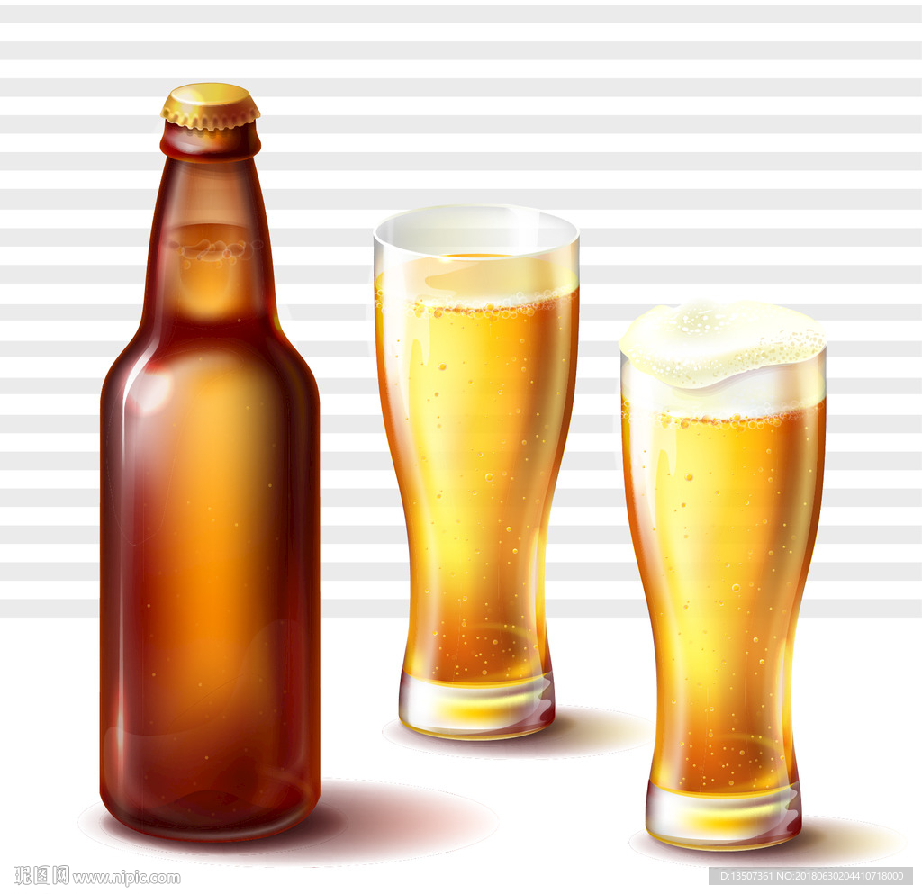 手绘一个啤酒瓶和两个酒吧插画