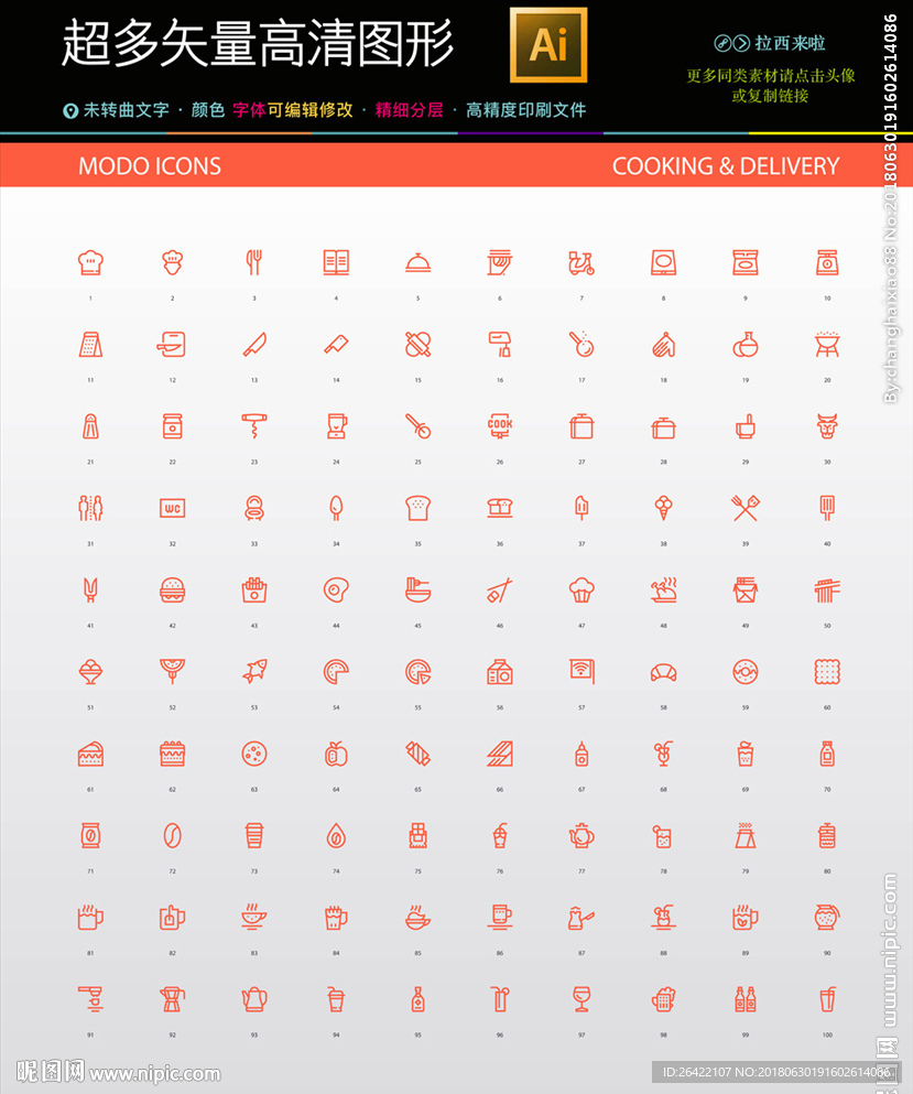 100种美食餐饮管理图标
