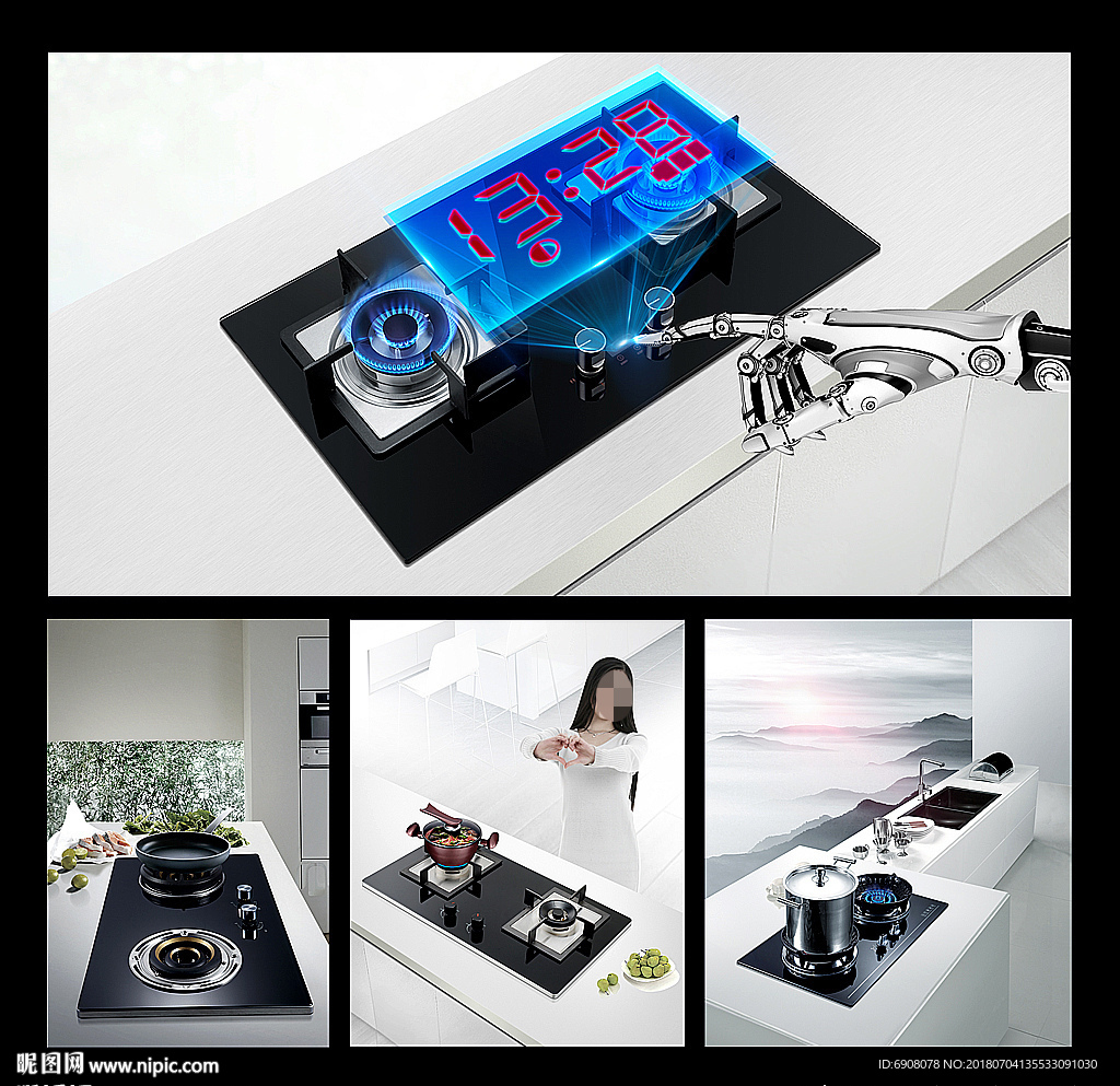 智能感应定时燃气灶具分层详情图