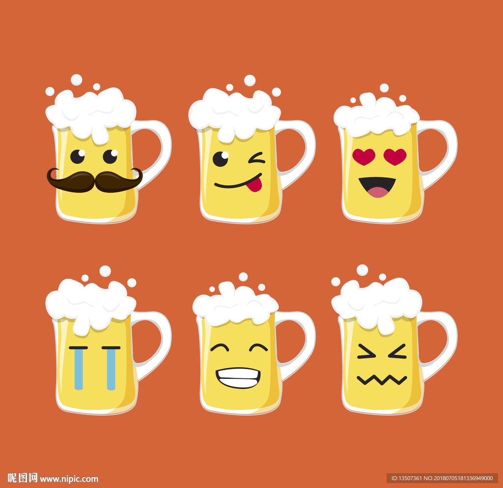 手绘可爱卡通酒杯扎啤杯插画设计