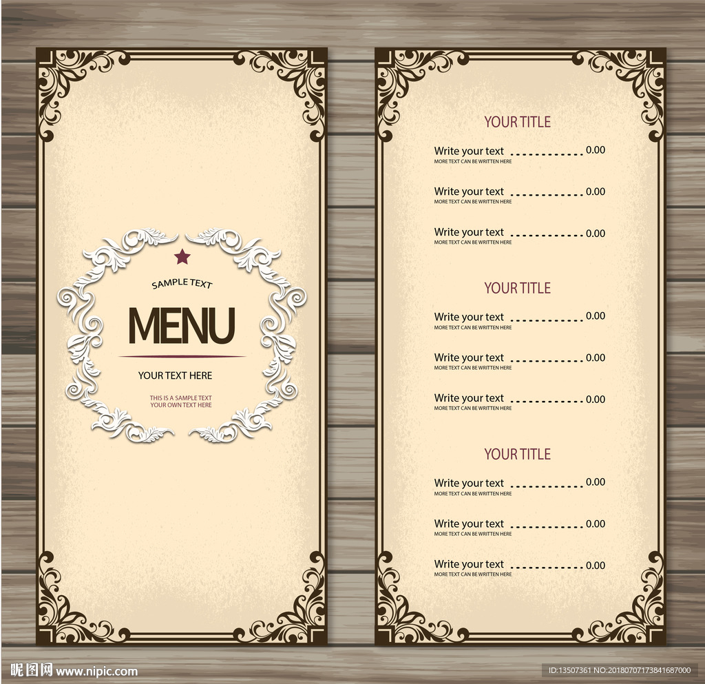 欧式复古花纹边框菜单图片设计