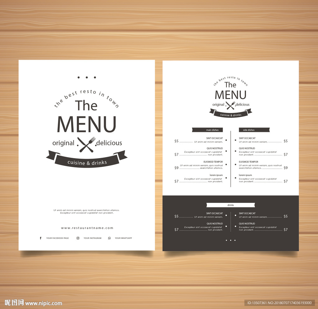 黑白极简高档菜单模板图片