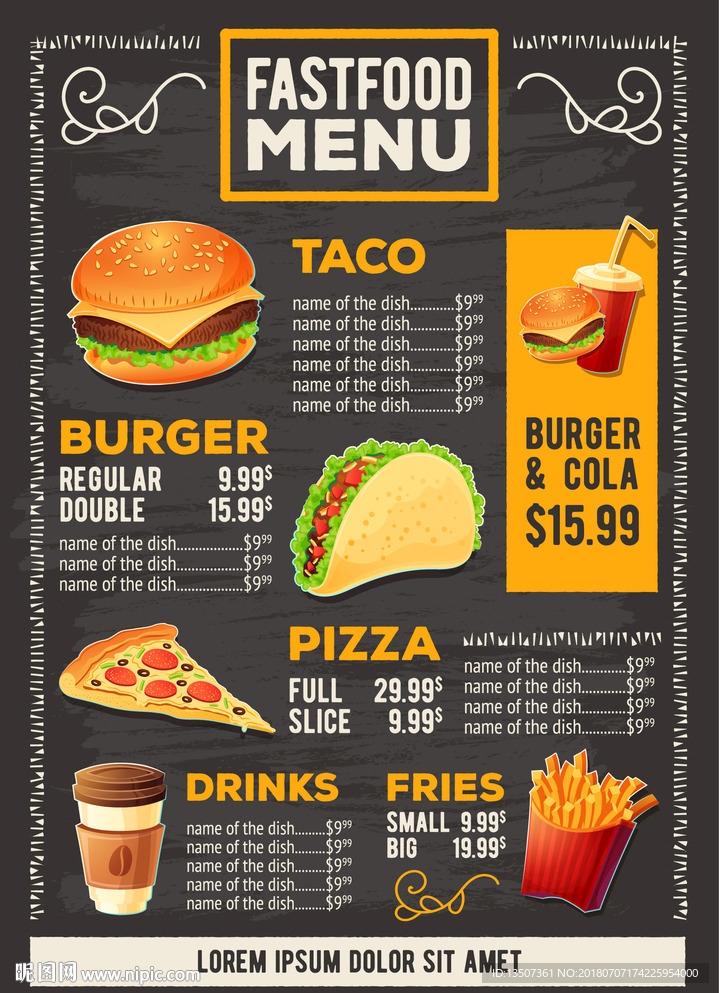 黑板风格西餐快餐厅菜单模板设计