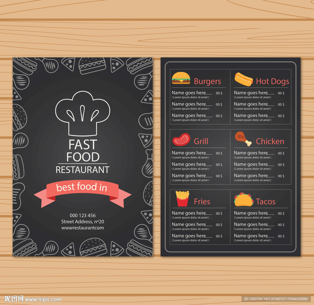 创意边框黑色快餐厅菜单模板矢量