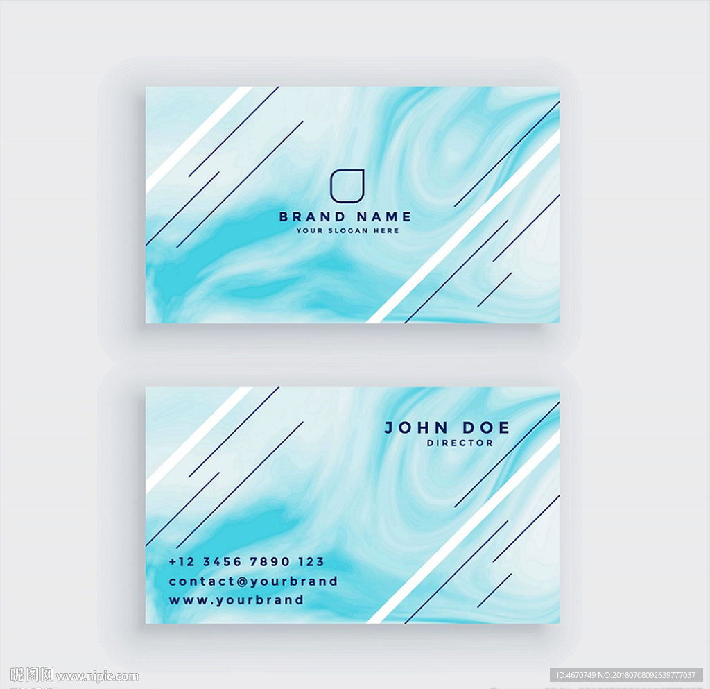 蓝色抽象水墨波纹创意名片模板