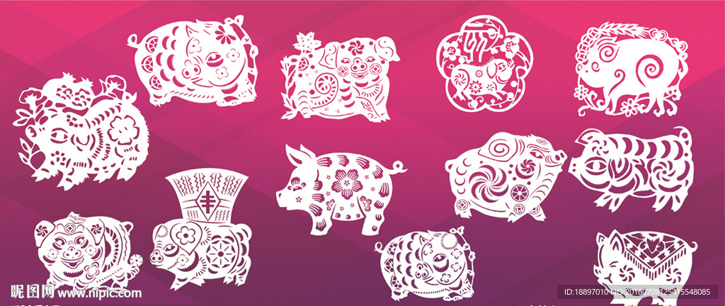 猪年  矢量 猪剪影 新年