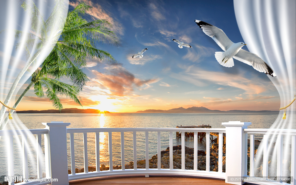 高清户外夕阳西下海景壁纸背景