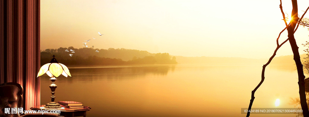 房地产湖景别墅窗景水景