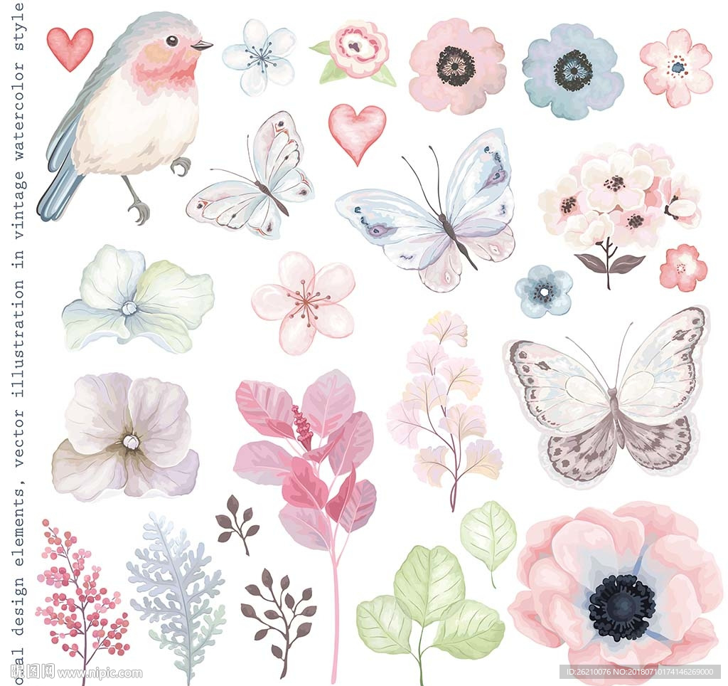 手绘水彩矢量鲜花素材