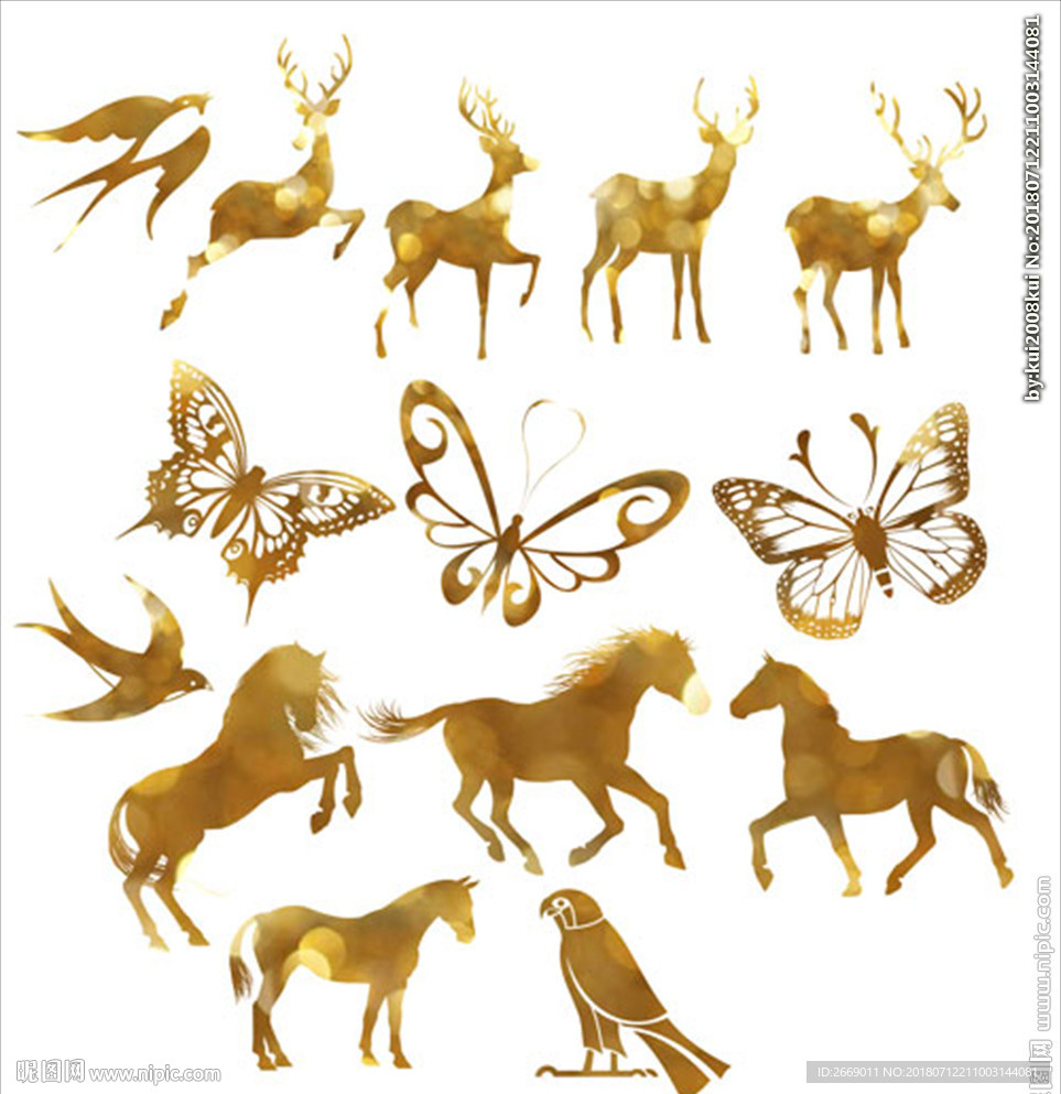 马 燕 鹿 蝴蝶素材 矢量