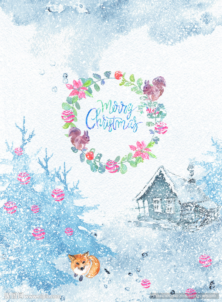 森林物植物花卉花环插画