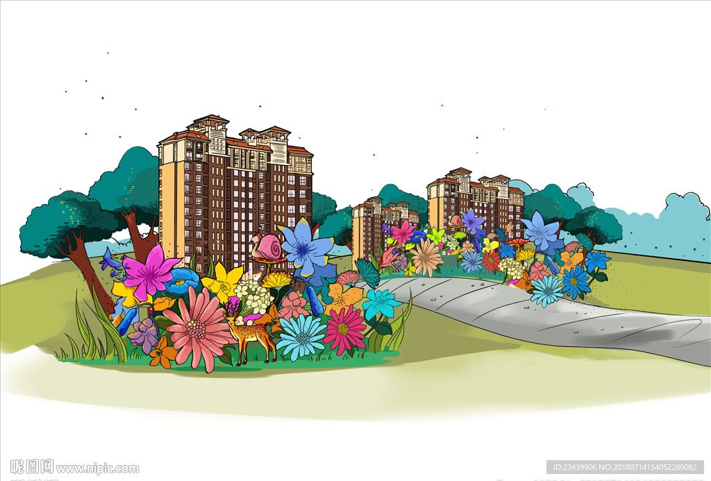 地产手绘园林插画