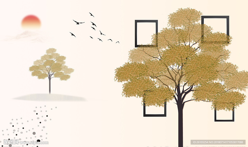 简约树林小鸟框框电视背景墙