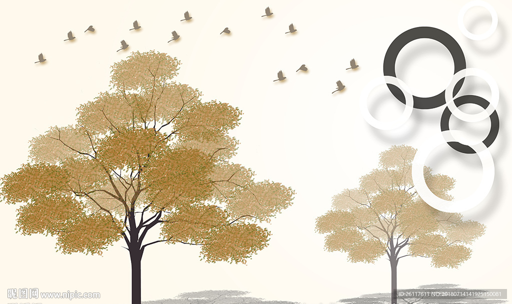 简约树林小鸟圈圈电视背景墙