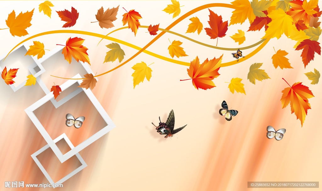 时尚枫叶蝴蝶3D电视背景墙