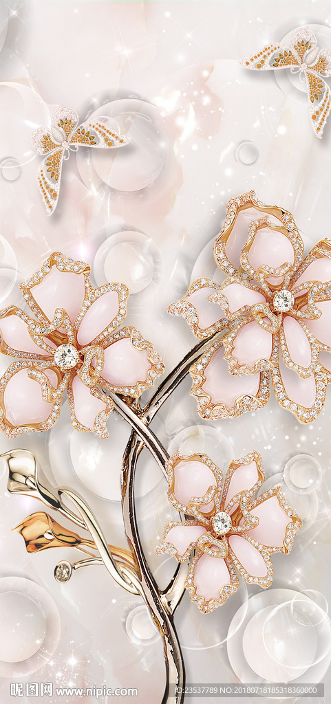 玉雕轻奢珠宝花卉玄关装饰画