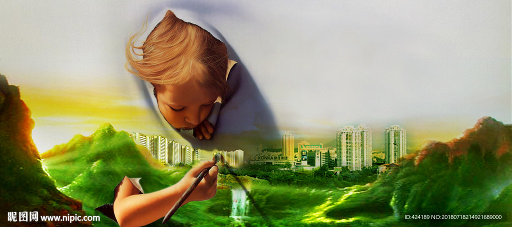 小孩画油画手绘小区房地产