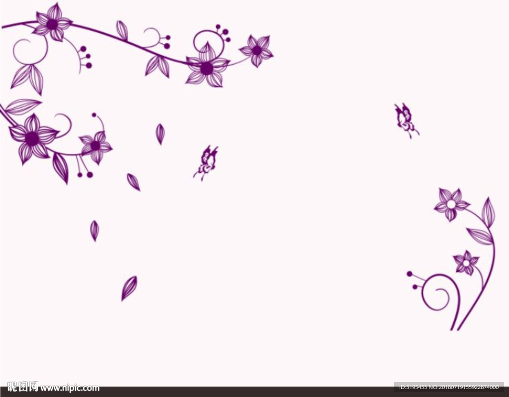 硅藻泥图案  蝴蝶对角花矢量