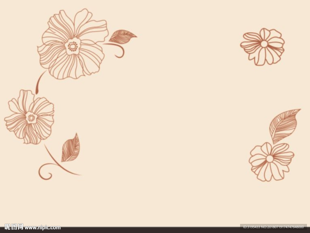 线条花图案 线条叶子矢量图