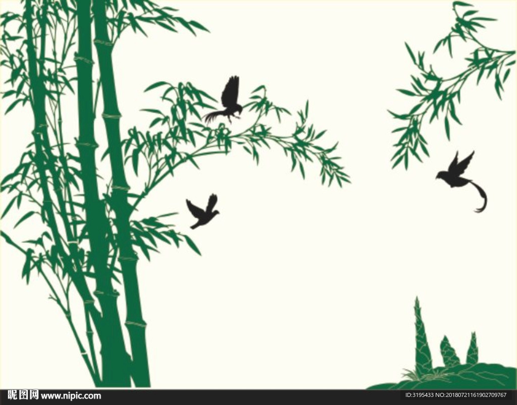 竹子矢量 竹林 鸟 硅藻泥图案