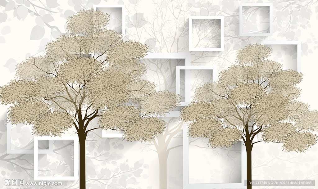 简约树林框框电视背景墙