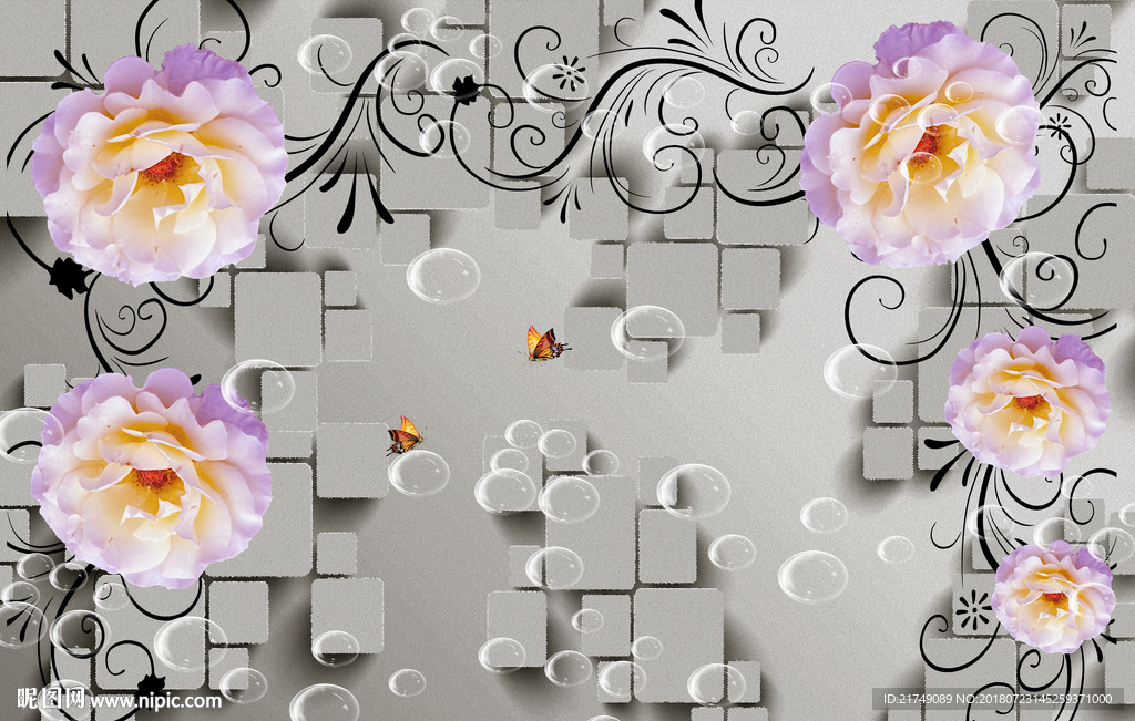 方块玫瑰背景墙