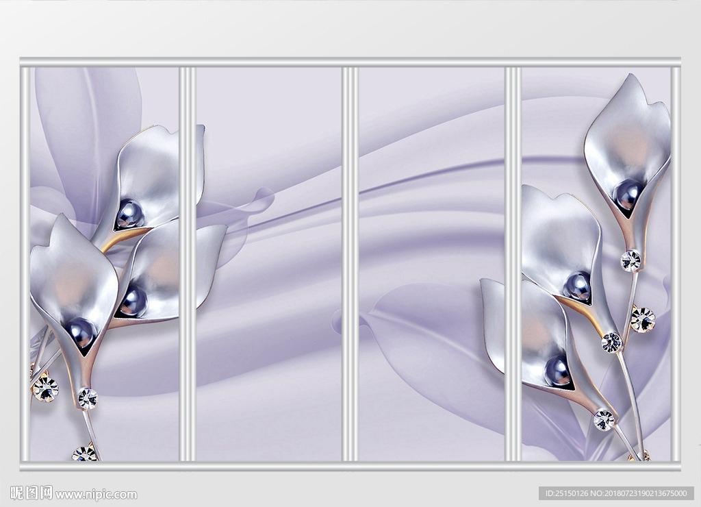 立体紫色百合珠宝钻石移门