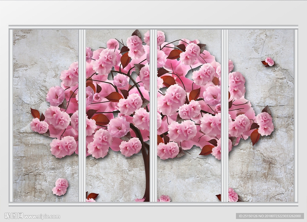 浪漫粉色樱花树移门