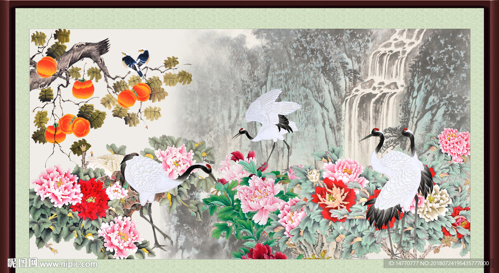 花开富贵 仙鹤图