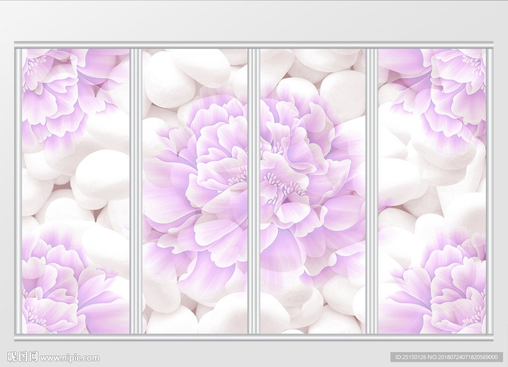 现代简约牡丹花移门