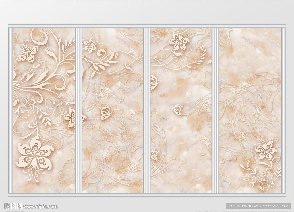 3d粉色大理石浮雕花纹移门