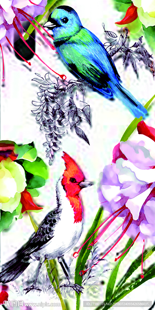 画眉鸟植物花鸟免扣图案