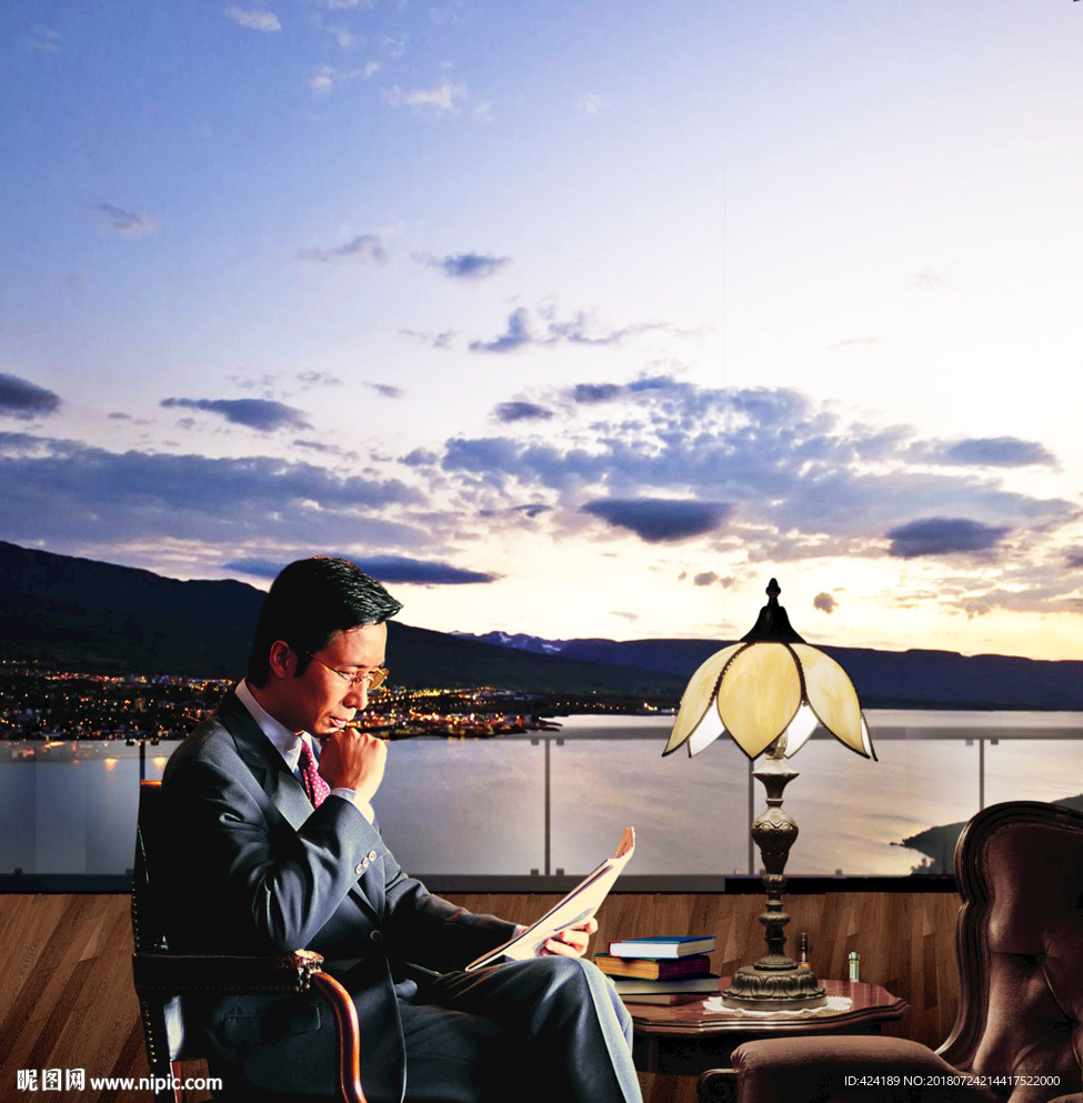 城市夜景阳台江景豪宅广告