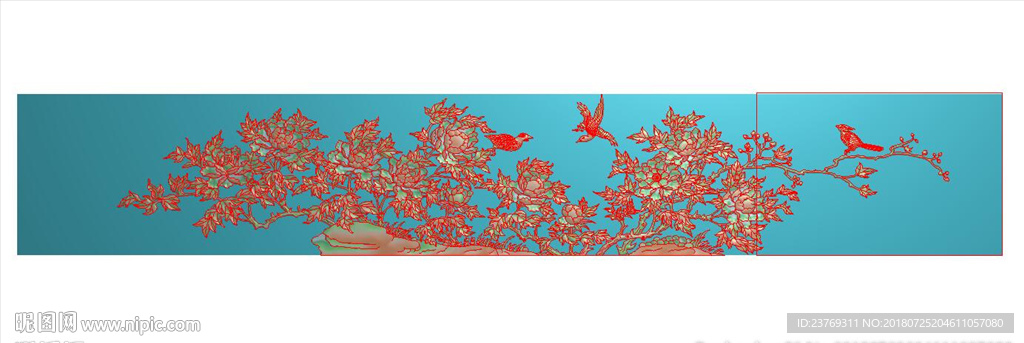 横板牡丹花国色天香围板精雕图