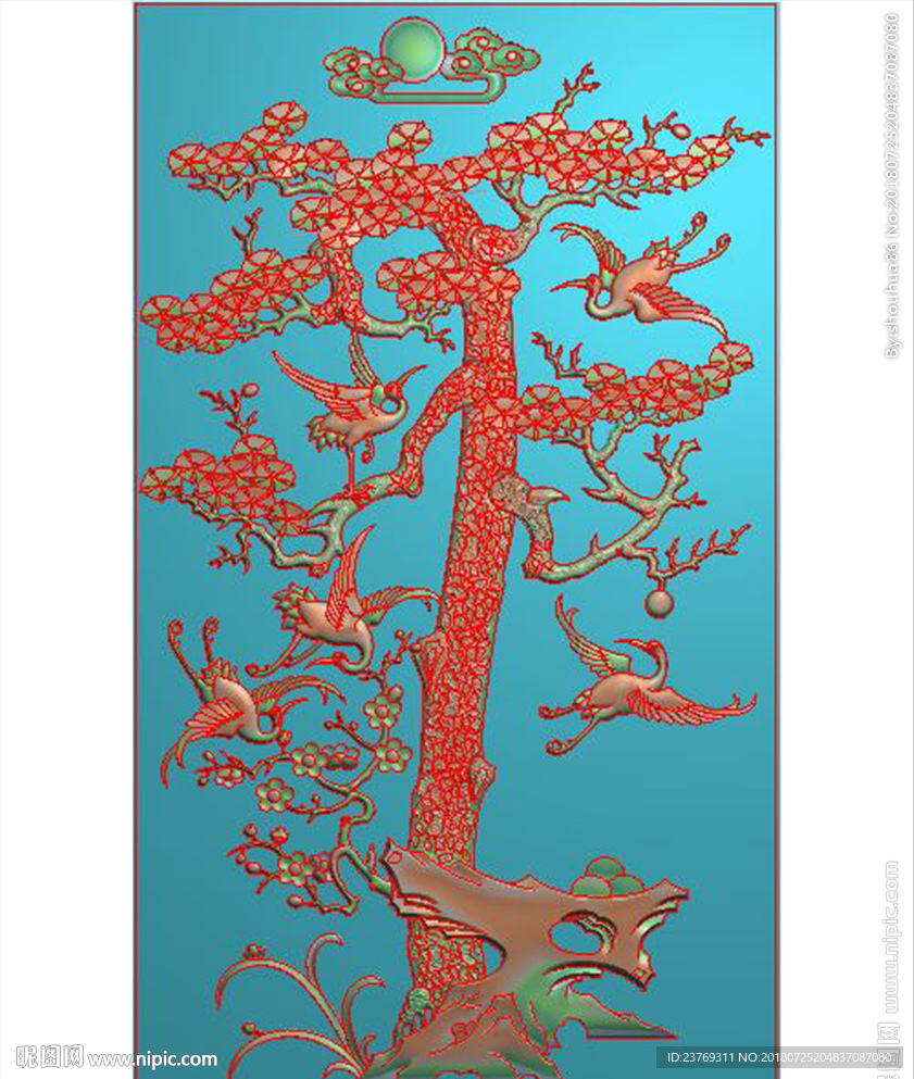 松鹤延年迎客松仙鹤松树挂屏精雕