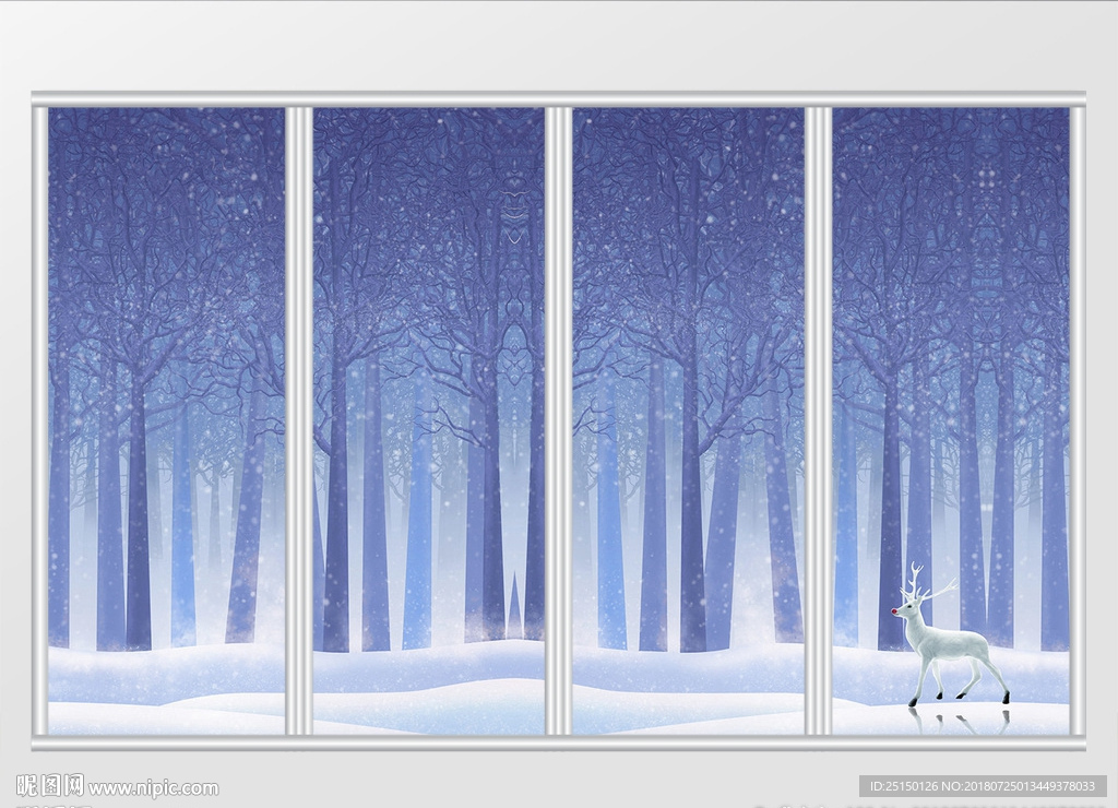 唯美梦幻树林梅花鹿移门