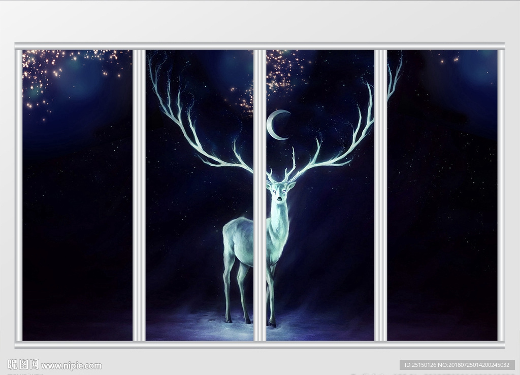 现代唯美梦幻星空梅花鹿移门