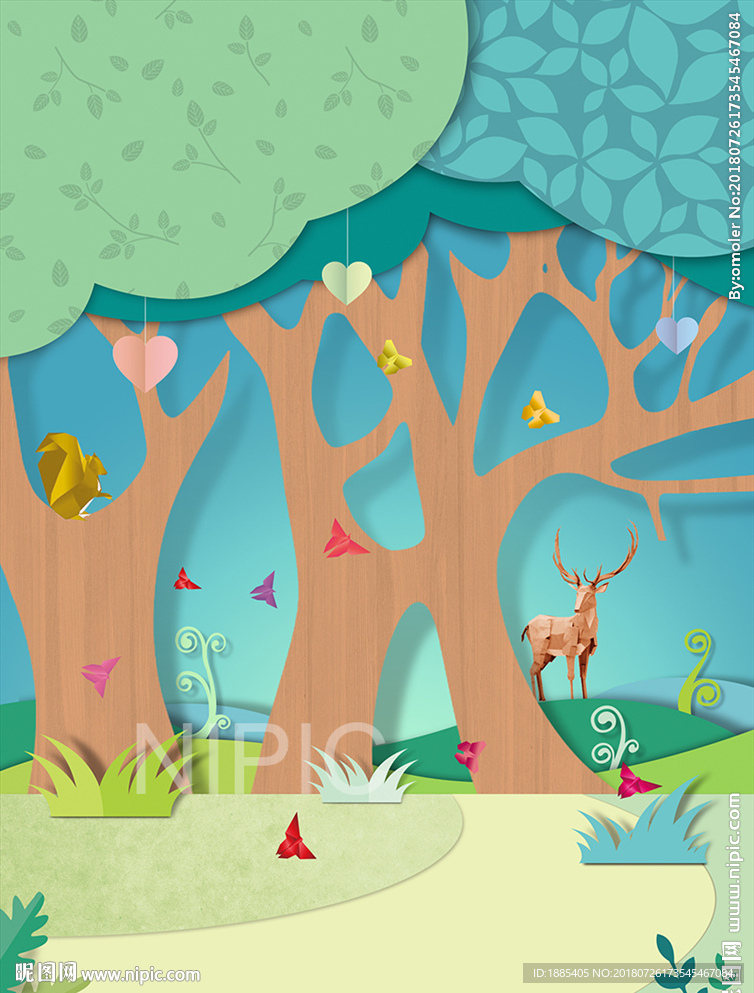 儿童可爱风格森林动物海报背景