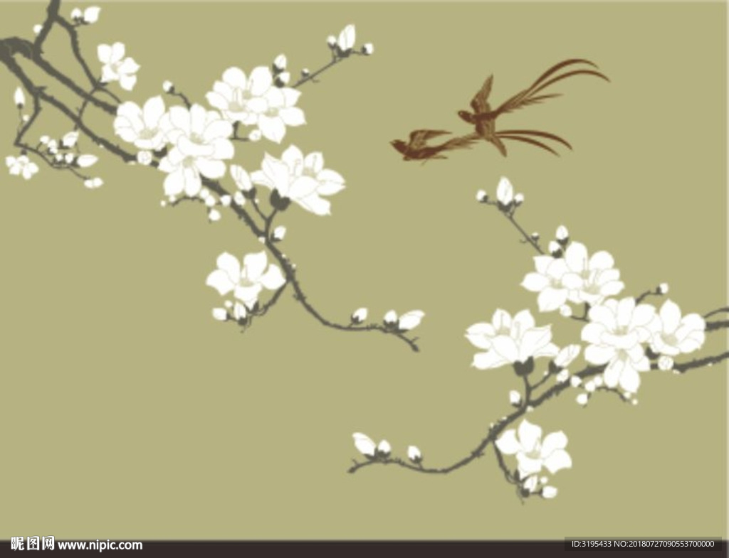 玉兰花矢量 花鸟壁纸图案