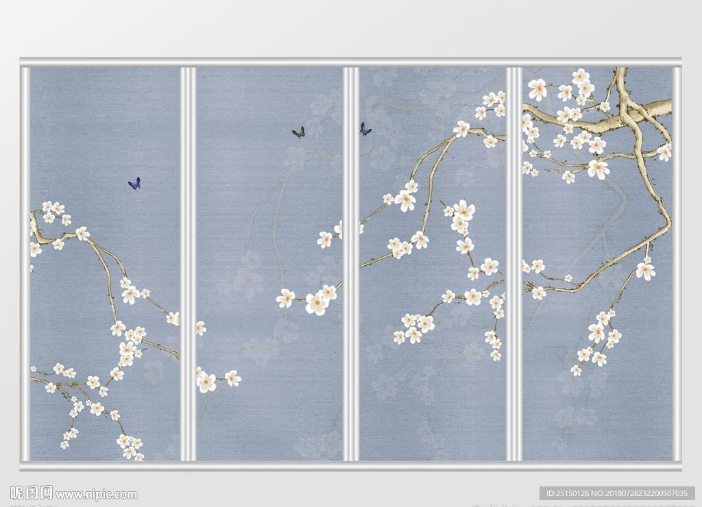 新中式喜上梅梢蝴蝶梅花玉兰移门