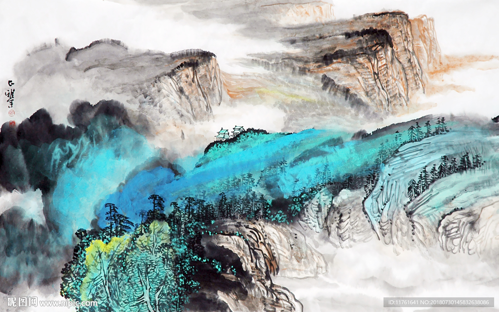 新中式水墨山水  手绘水墨山水